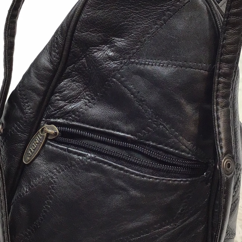 Patchwork black leather convertible backpack - image 11